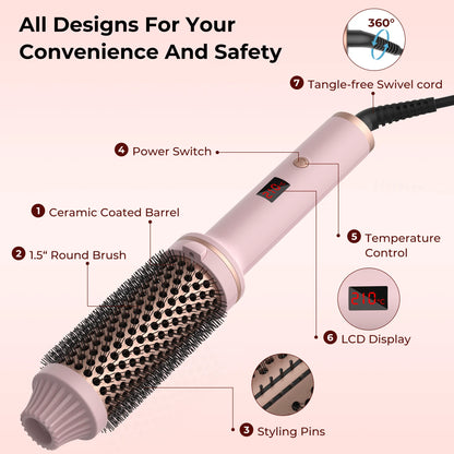 1.5 Inch Hair Curling Iron Brush Ceramic Thermal Brush Heated round Brush Hair Electric Heating Brush Electric Hair Curler Comb